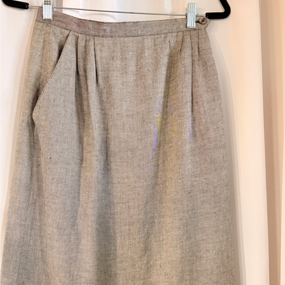 Vintage Christian Dior The Suit Skirt | 70s 80s Rayon Linen Midi | Pockets - Picture 6 of 16